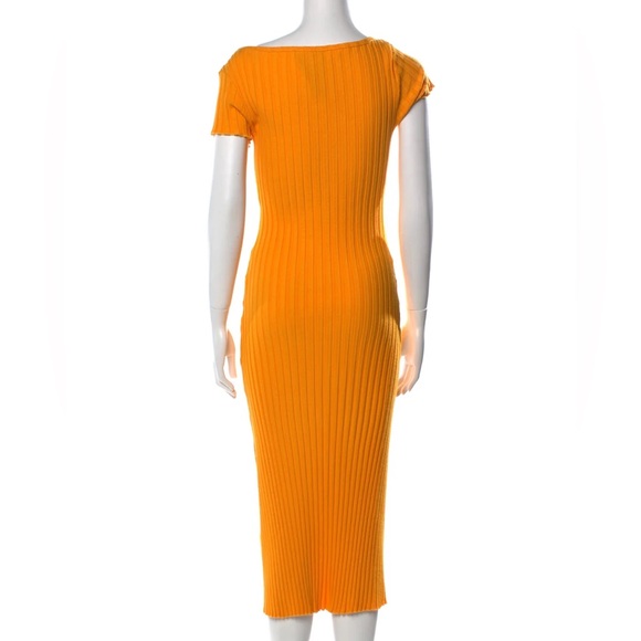 SIMON MILLER Rib Scoop Neck Cap Sleeve Long Dress, Vibrant Yellow/Orange, Sz XS - Picture 9 of 15